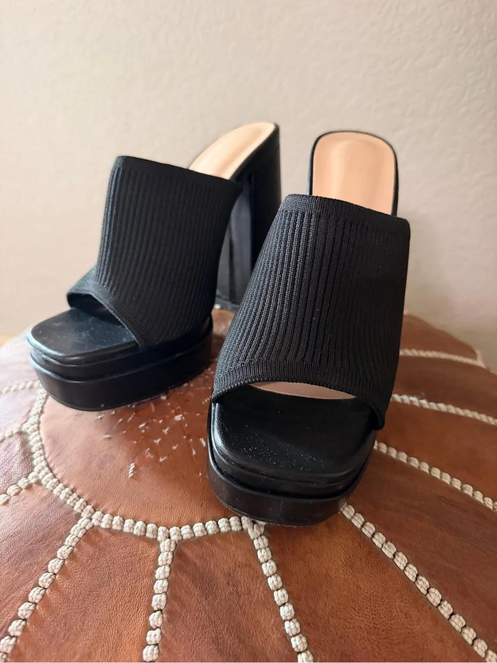 Black Open-Toe Platform Mule Heels - Women Shoes